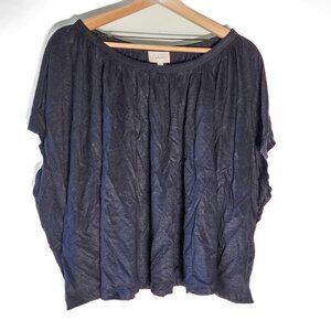 EUC Antropologie Deletta Women's Bevinda Shirred Relaxed Knit Top Black Sz M/L